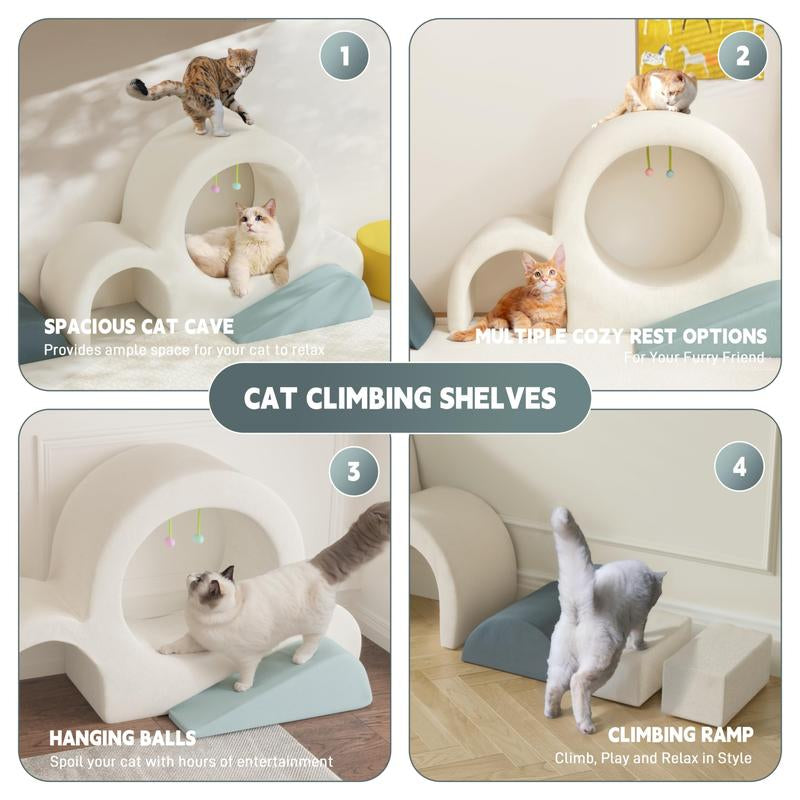 6 Pcs Cat Wall Furniture Set Climbing Stairs, Shelves, Indoor Perches Dog Step Cat Running Wheel