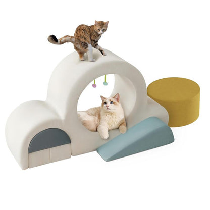 6 Pcs Cat Wall Furniture Set Climbing Stairs, Shelves, Indoor Perches Dog Step Cat Running Wheel